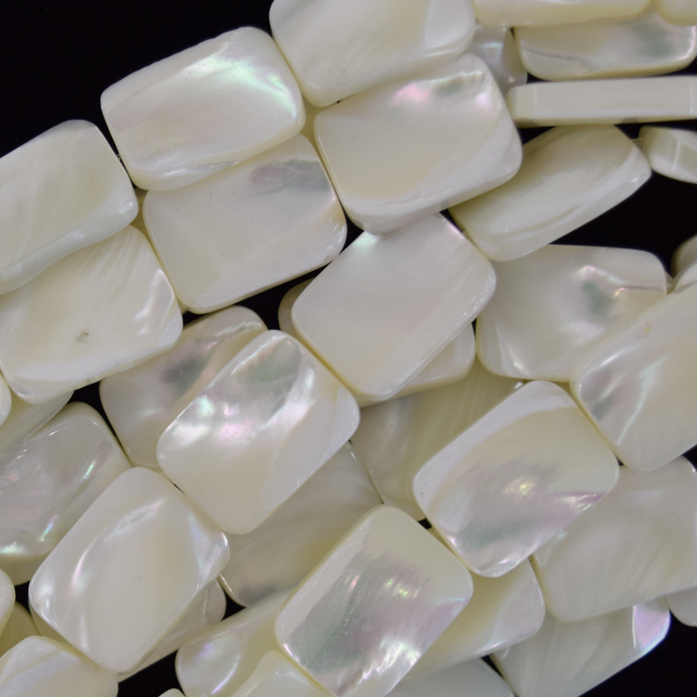 White Mother Of Pearl MOP Rectangle Beads Gemstone 15.5" Strand 14mm 18mm