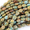 10mm brown blue snake skin jasper flat oval beads 15.5