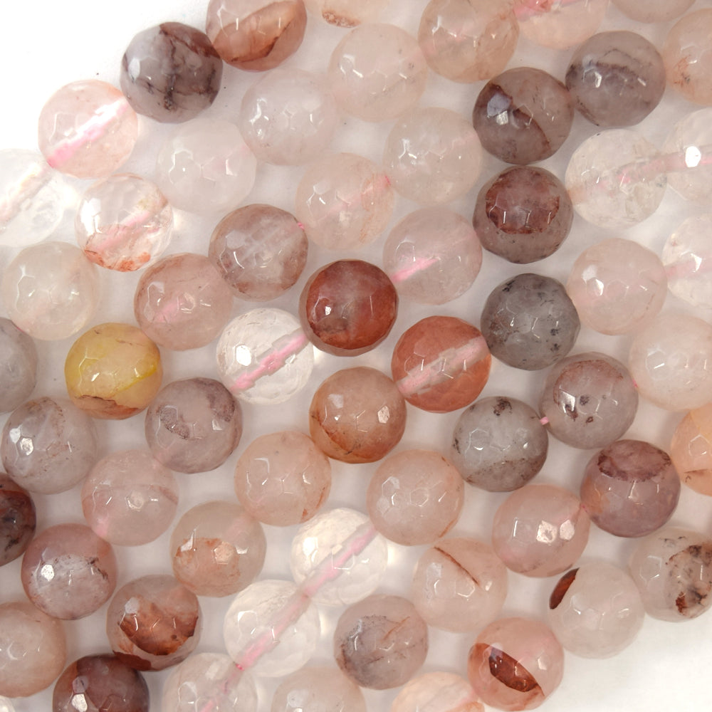 Natural Faceted Pink Red Hematoid Quartz Round Beads 15" Strand 6mm 8mm 10mm