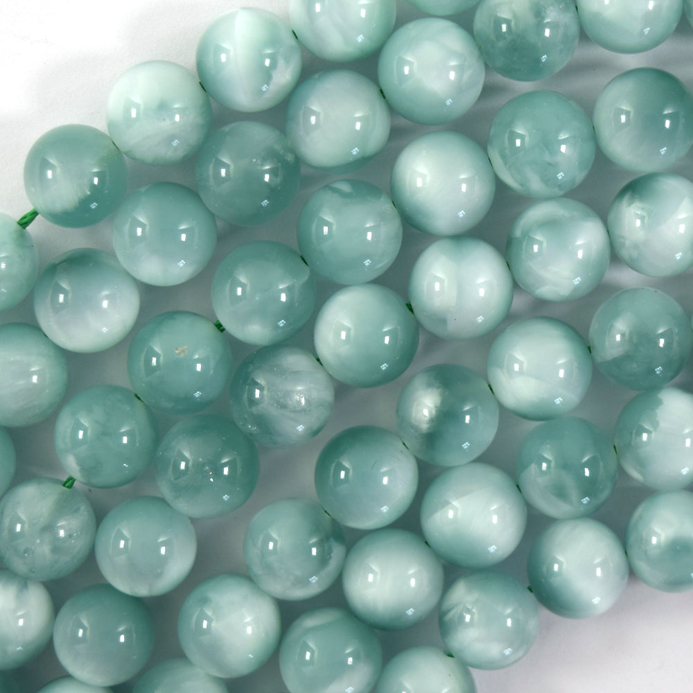 AA Natural Green Moonstone Round Beads 15.5" 4mm 6mm 8mm 10mm 12mm with eye