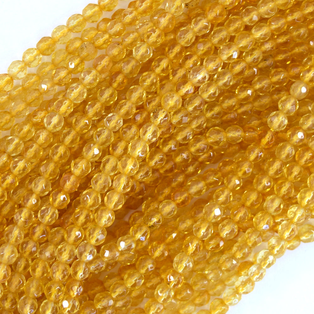 Faceted Yellow Citrine Round Beads Gemstone 15'' Strand 4mm 6mm 8mm 10mm 12mm S1