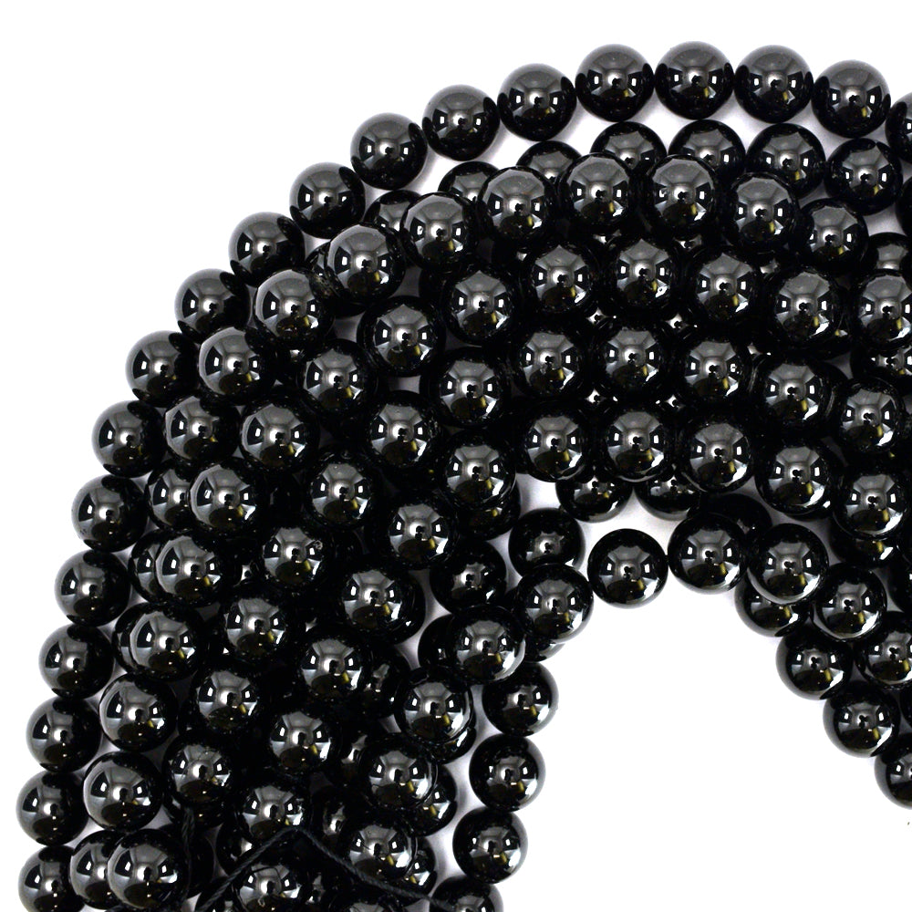 AA Natural Black Tourmaline Round Beads 15.5" Strand 4mm 6mm 8mm 10mm 12mm