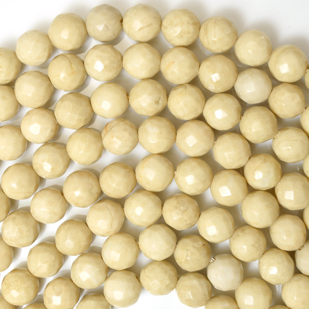 Natural Faceted Cream River Stone Round Beads 15" Strand 6mm 8mm 10mm 12mm