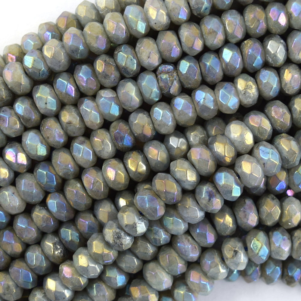 5x8mm Mystic Titanium Faceted Gemstone Rondelle Button Beads 15" Strand