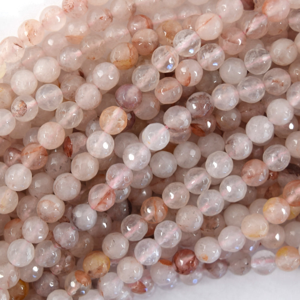 Natural Faceted Pink Red Hematoid Quartz Round Beads 15