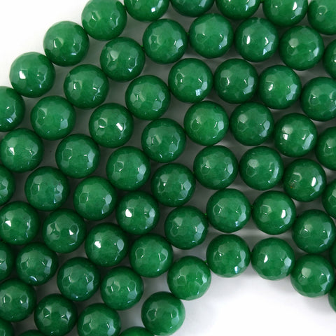 8mm faceted emerald green jade round beads inlaid with rhinestone 15" strand
