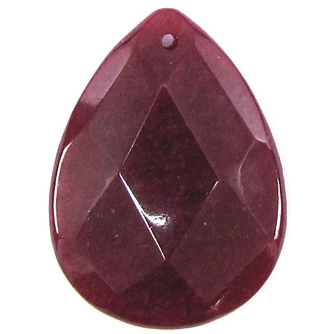2 pieces 40mm faceted ruby red jade flat oval bead pendant