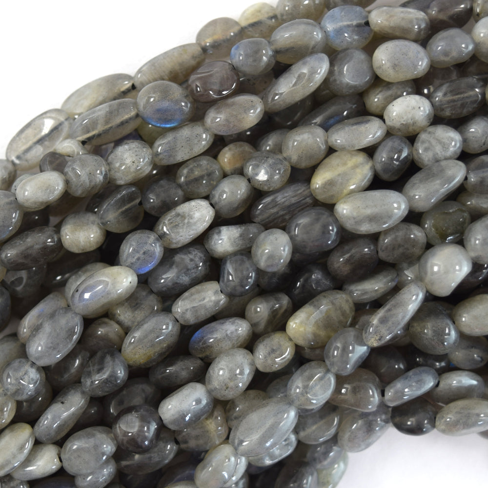 6mm - 8mm natural gray labradorite pebble nugget beads 15.5