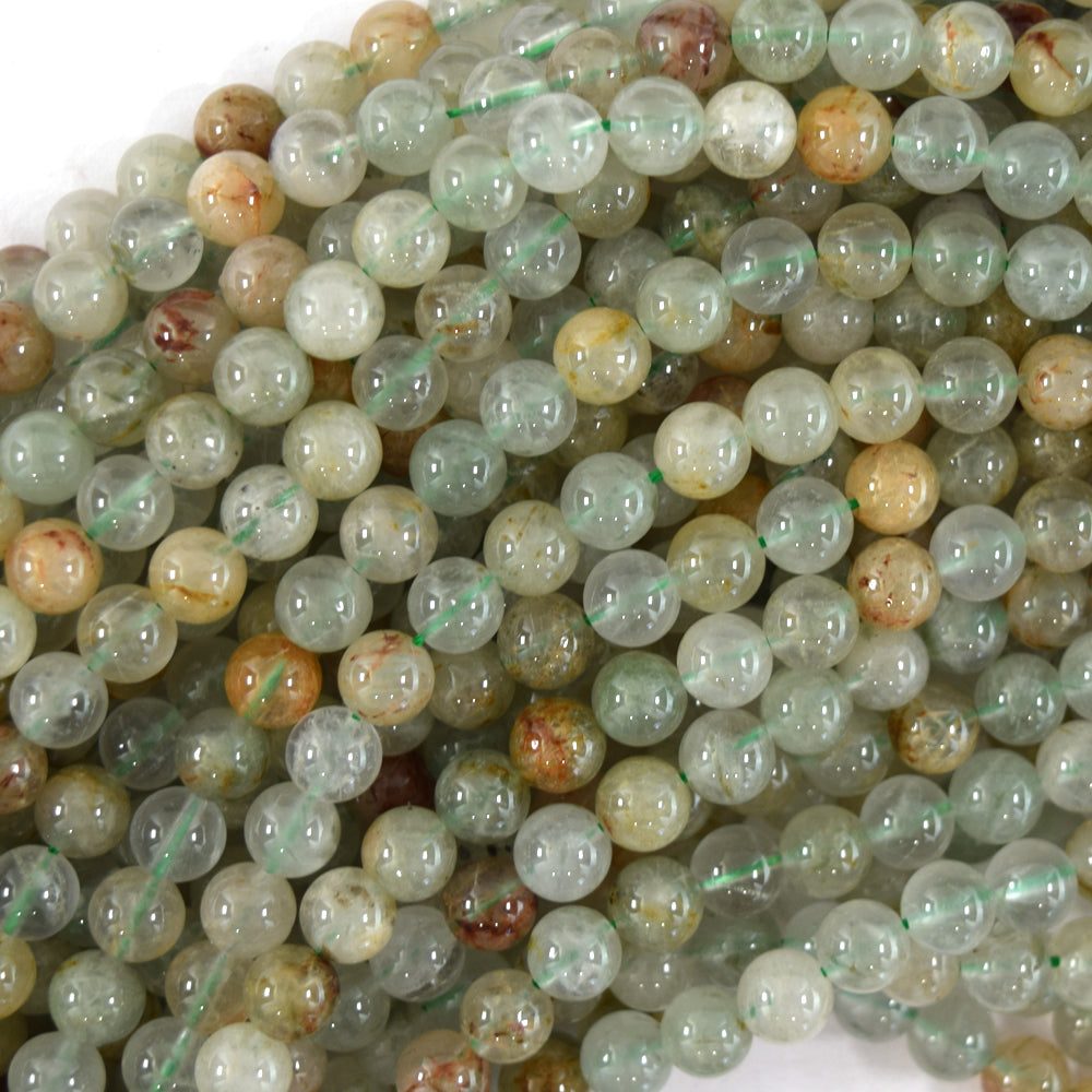 AA Natural Green Rutilated Quartz Round Beads 15.5
