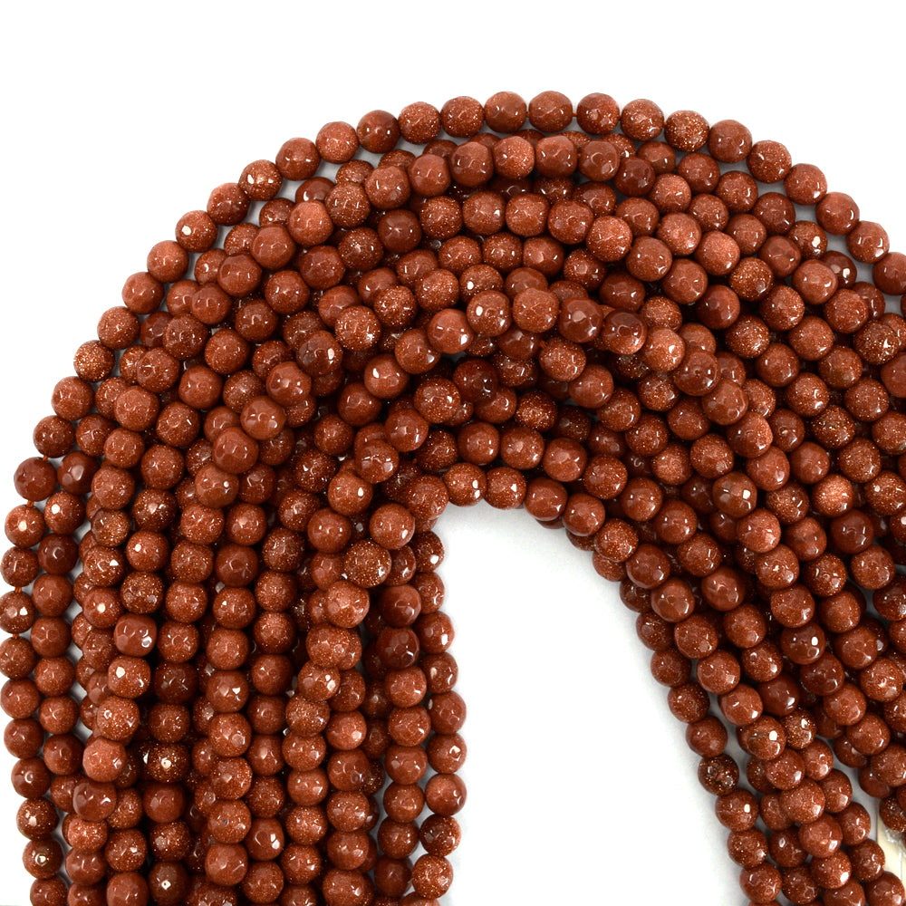 Faceted Goldstone Round Beads Gemstone 14" Strand 4mm 6mm 8mm 10mm 12mm