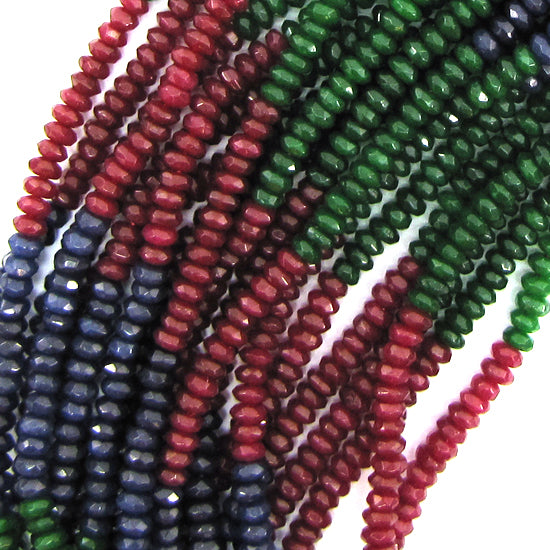4mm faceted red blue green jade rondelle beads 15.5