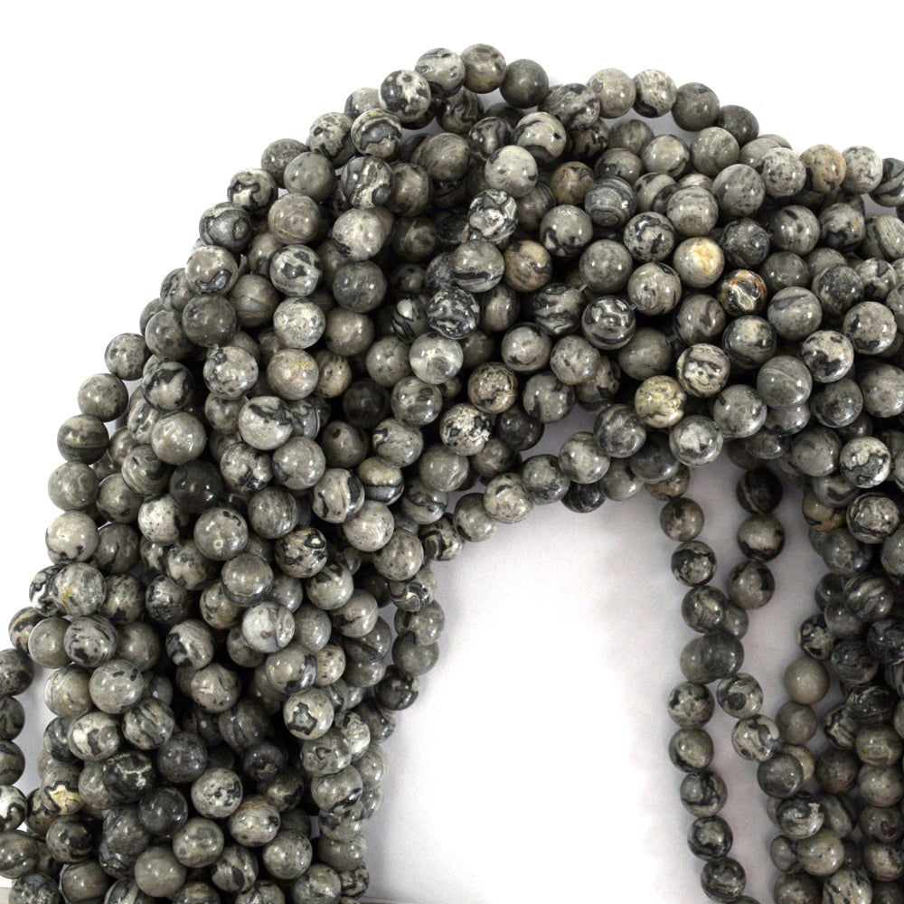 Natural Gray Map Jasper Round Beads Gemstone 15" Strand 4mm 6mm 8mm 10mm 12mm