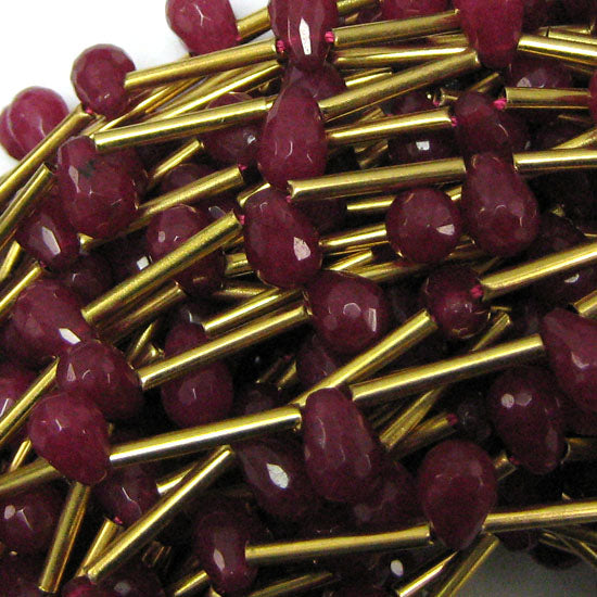 9mm faceted ruby red jade teardrop beads 15