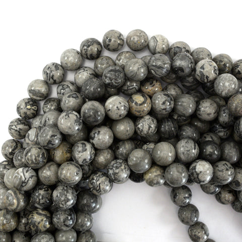 Natural Matte Black Spider Web Jasper Round Beads 15" Strand 6mm 8mm 10mm 12mm