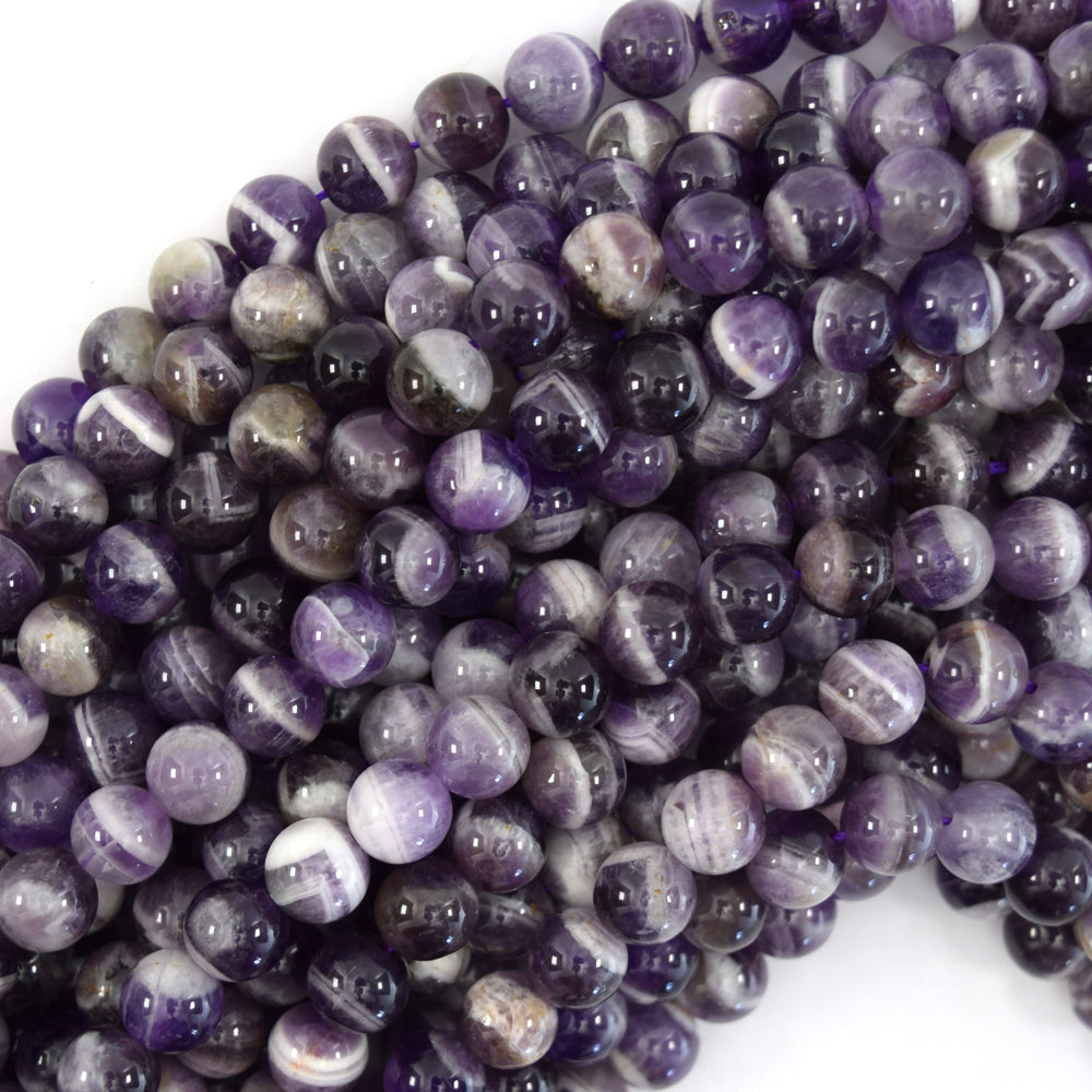 Natural Purple Dog Tooth Chevron Amethyst Round Beads 15.5" 6mm 8mm 10mm S1