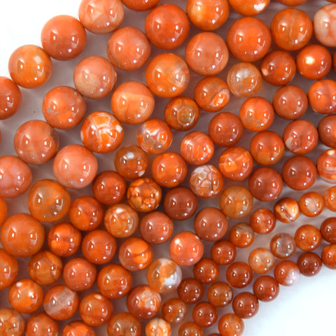 Orange Dragon Vein Agate Round Beads Gemstone 15" Strand 6mm 8mm 10mm 12mm