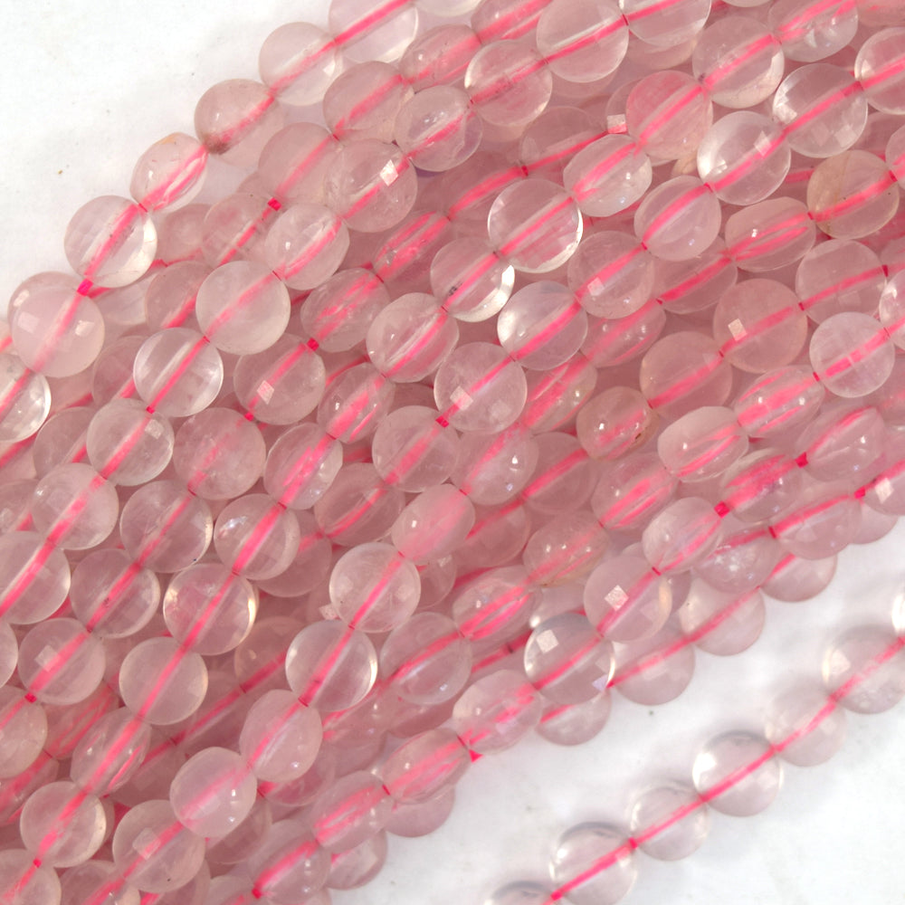 6mm natural faceted rose quartz coin beads 15