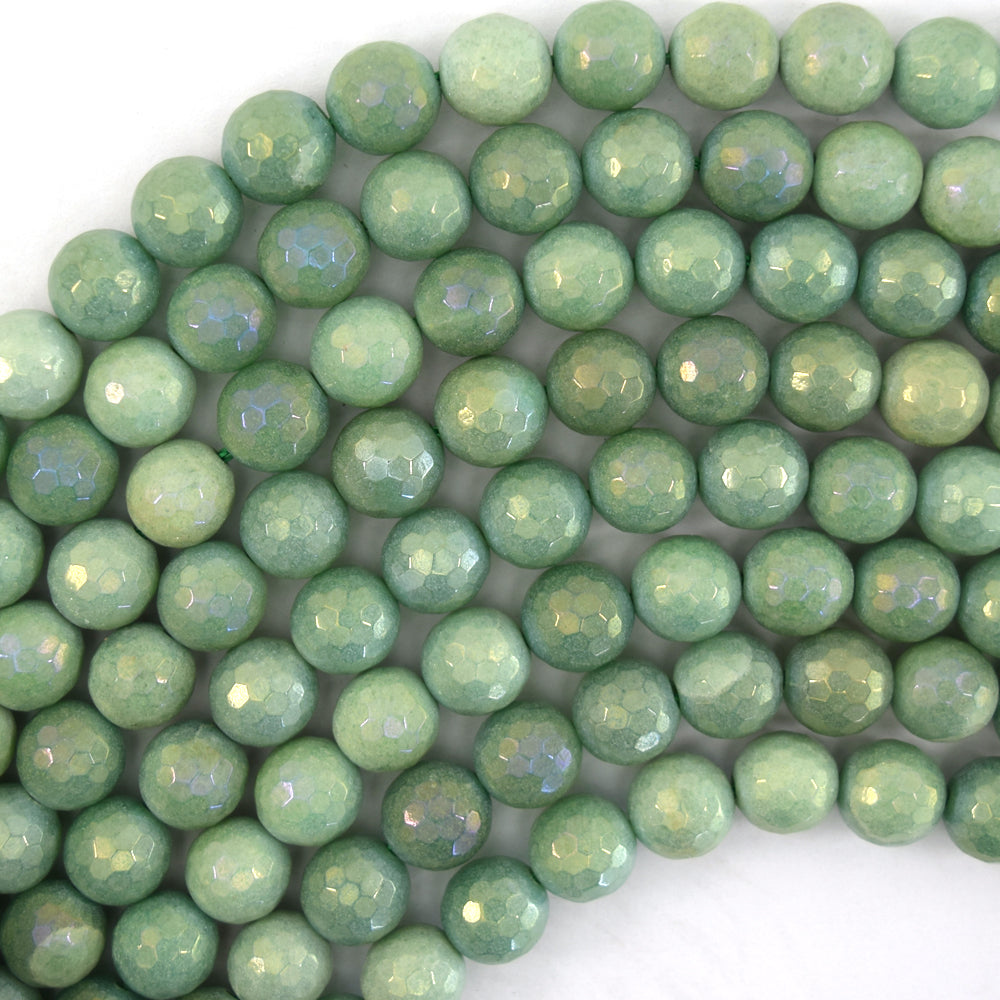 Mystic Titanium Faceted Green Aventurine Round Beads 15" Strand 6mm 8mm 10mm