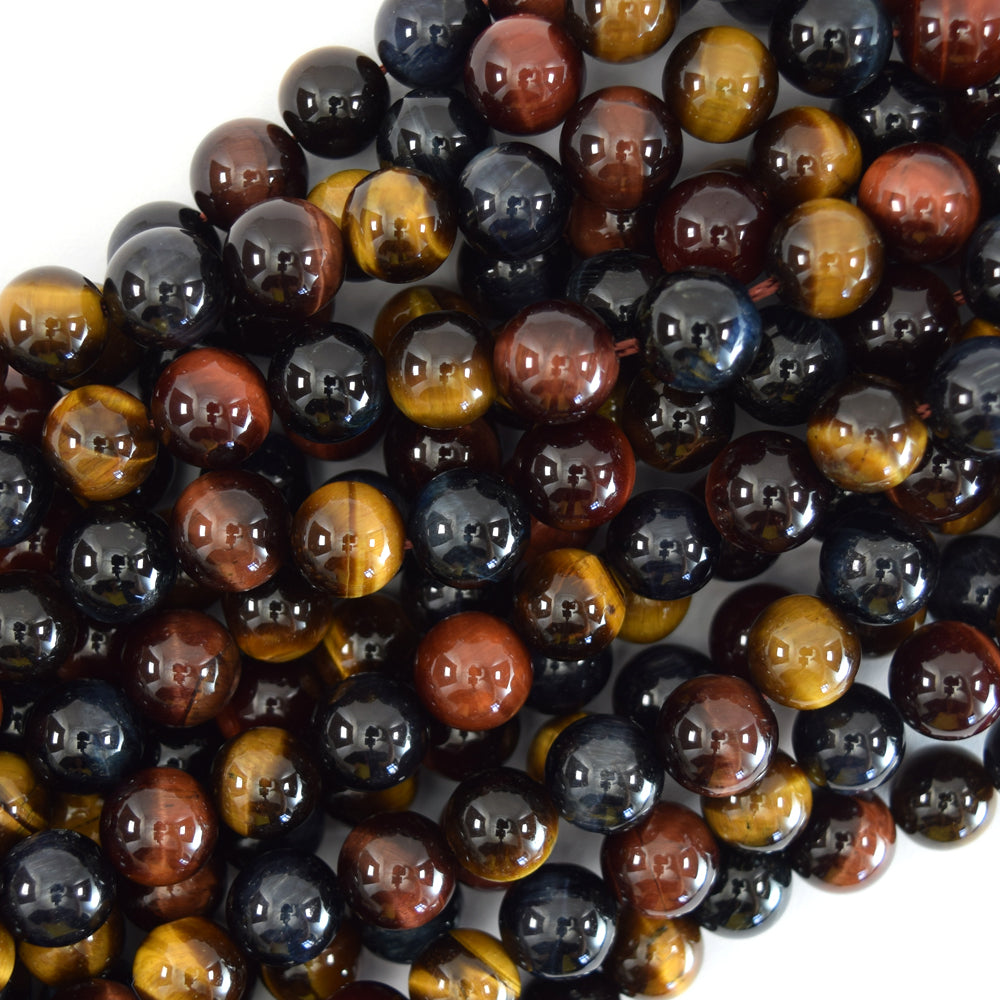 AA Yellow Blue Red Tiger Eye Round Beads 15" Strand 6mm 8mm 10mm