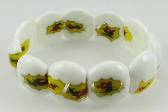 White millefiori lampwork glass stretch bracelet 7