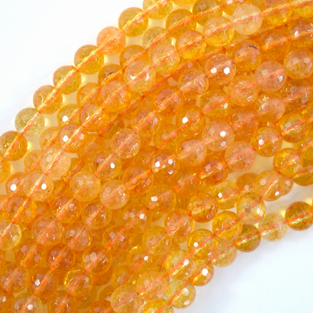 Faceted Yellow Citrine Round Beads Gemstone 15'' Strand 4mm 6mm 8mm 10mm 12mm S1