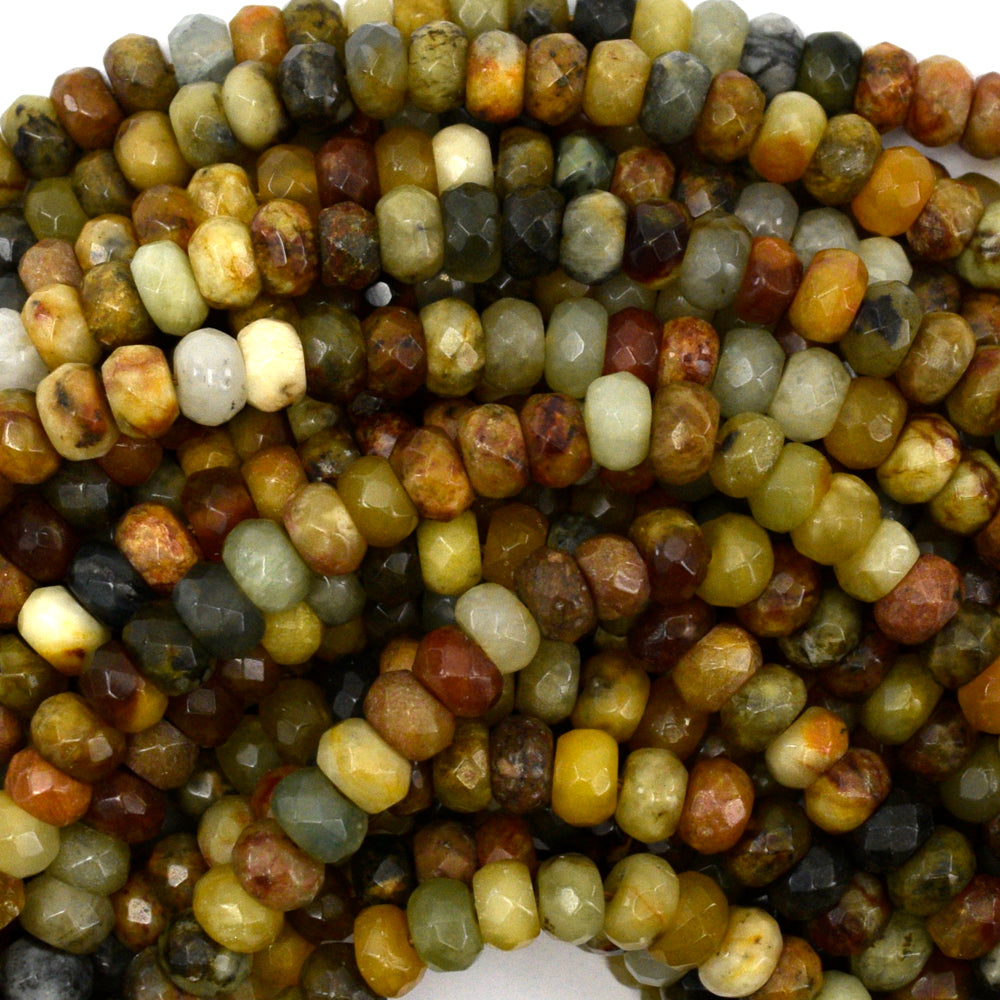 Natural Faceted Flower Jade Rondelle Button Beads 15