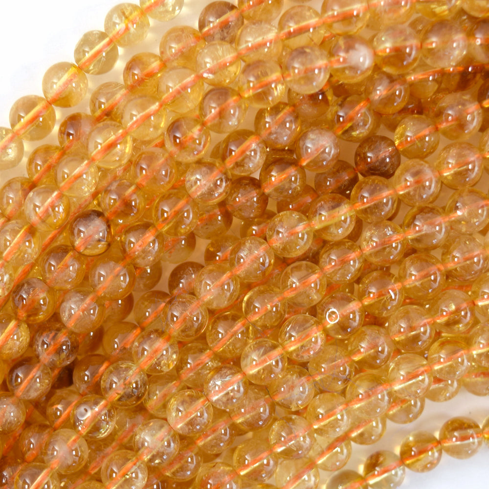 AAA Natural Yellow Citrine Round Beads Gemstone 15" Strand 6mm 8mm 10mm S3