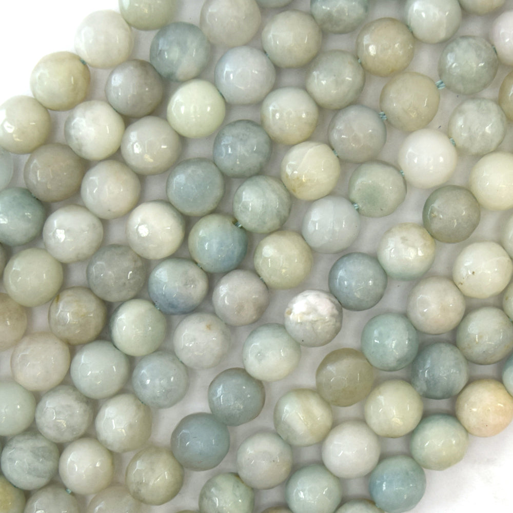 Natural Faceted Light Blue Aquamarine Round Beads 15.5" Strand 6mm 8mm 10mm S2