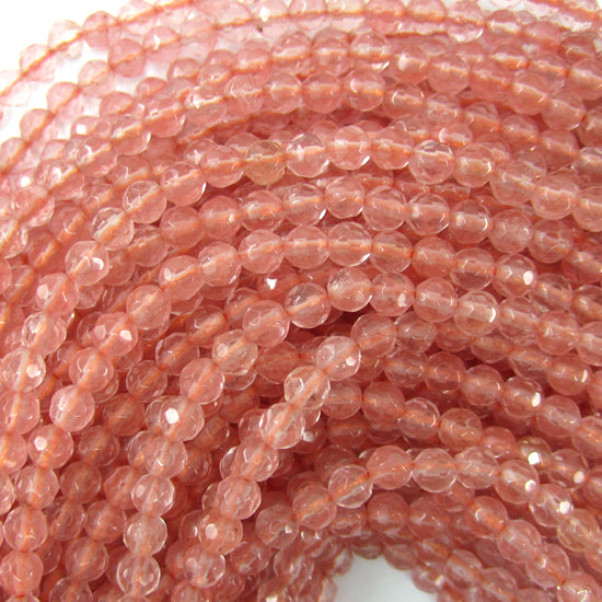 Faceted Cherry Quartz Round Beads Gemstone 15" Strand 6mm 8mm 10mm