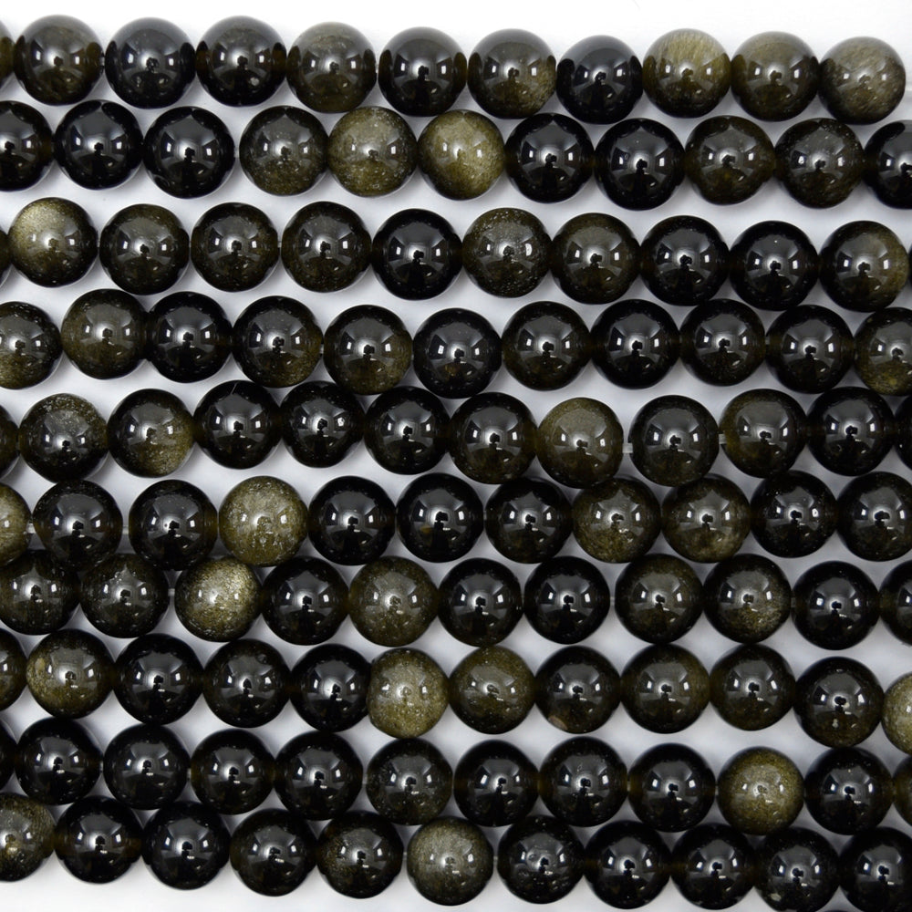 Natural Black Gold Obsidian Round Beads 15.5" Strand 4mm 6mm 8mm 10mm 12mm
