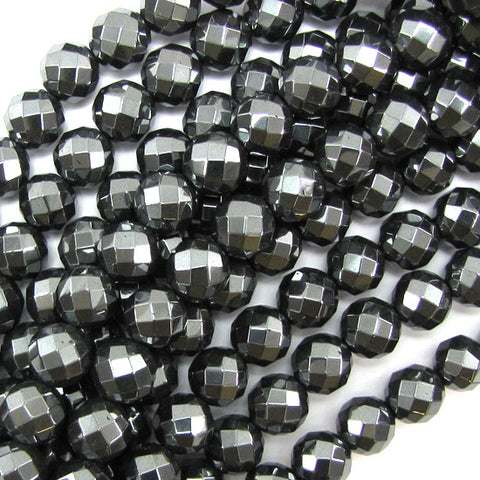 4mm faceted green hematite round beads 15.5" strand