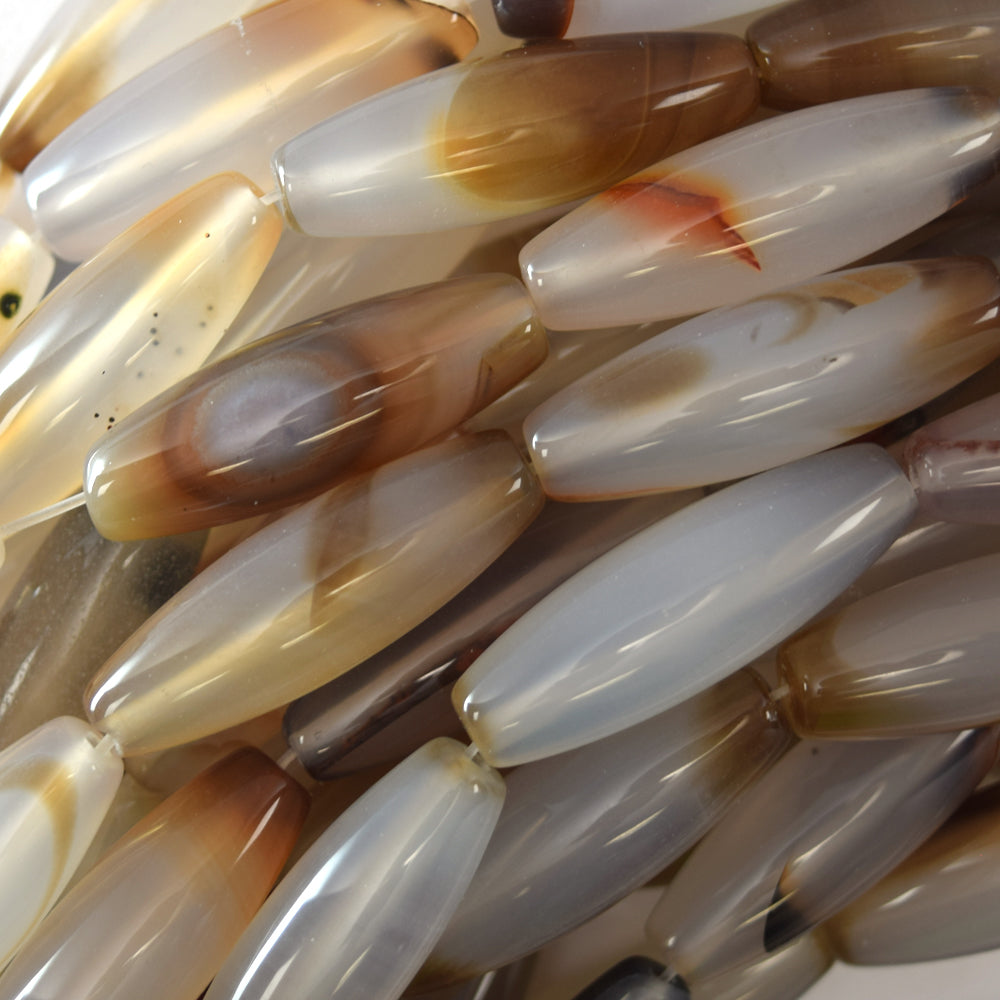 30mm natural gray agate rice beads 15.5
