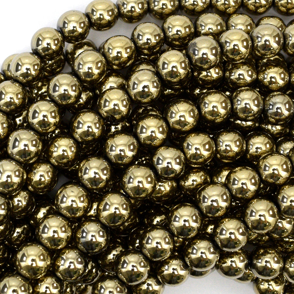Pyrite Colored Hematite Round Beads Gemstone 15.5" Strand 4mm 6mm 8mm 10mm