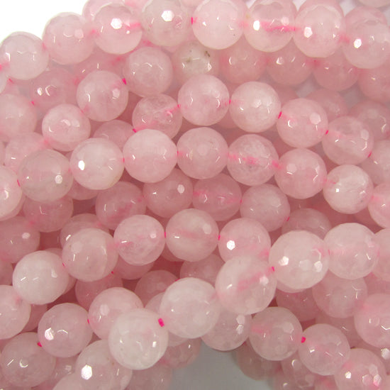 Natural Faceted Pink Rose Quartz Round Beads 15" Strand 4mm 6mm 8mm 10mm 12mm
