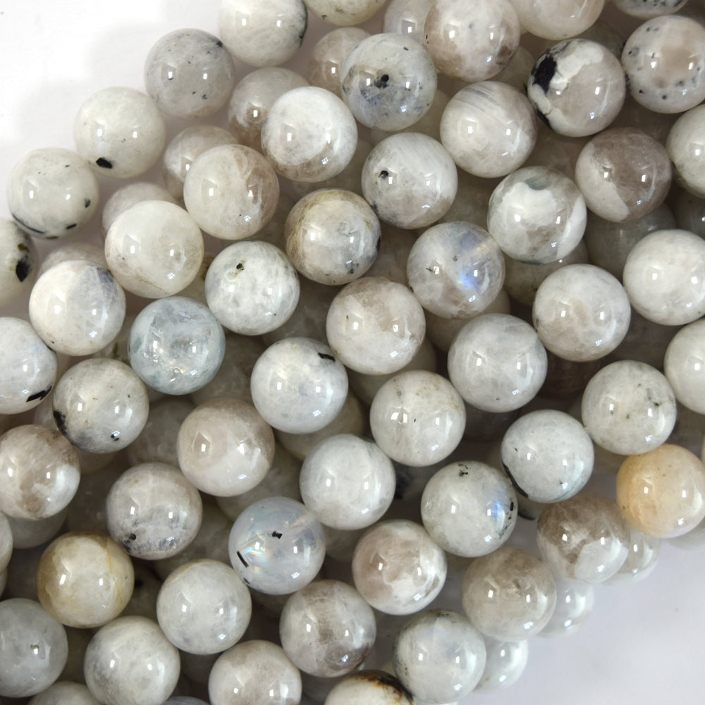 Natural Black Matrix Moonstone Round Beads 15.5" Strand 4mm 6mm 8mm 10mm S2