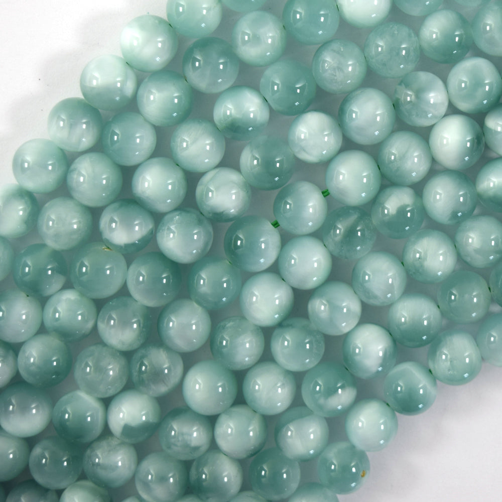 AA Natural Green Moonstone Round Beads 15.5" 4mm 6mm 8mm 10mm 12mm with eye