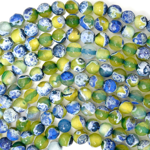 Faceted Sky Blue Stripe Agate Round Beads Gemstone 14.5" Strand 6mm 8mm 10mm