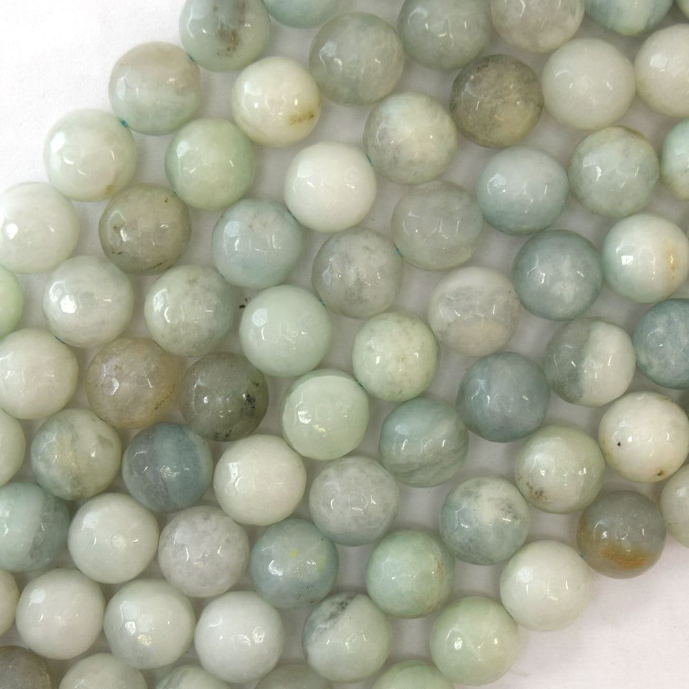 Natural Faceted Light Blue Aquamarine Round Beads 15.5" S2 6mm 8mm 10mm 12mm