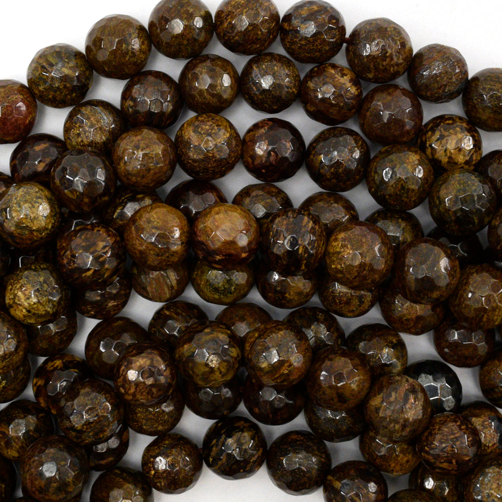Natural Faceted Bronzite Round Beads Gemstone 14.5" Strand 6mm 8mm 10mm