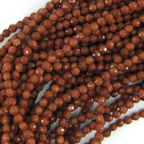 Faceted Goldstone Round Beads Gemstone 14" Strand Sandstone 6mm 8mm 10mm