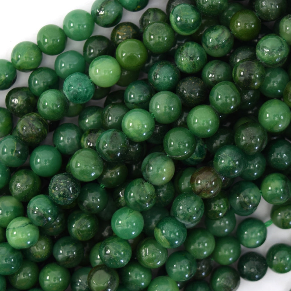 Natural Green African Jade Round Beads 15.5