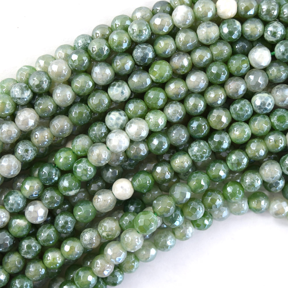 Mystic Titanium Faceted Green Fire Agate Round Beads 15