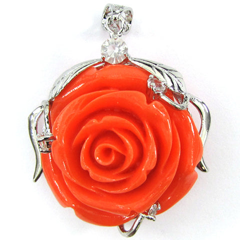 4 17mm synthetic coral carved rose flower pendant bead black