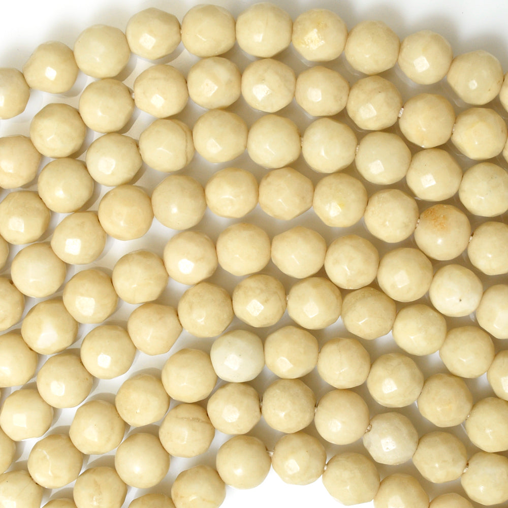 Natural Faceted Cream River Stone Round Beads 15" Strand 6mm 8mm 10mm 12mm