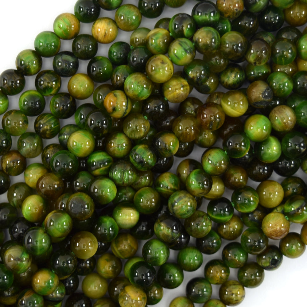 AA Apple Green Tiger Eye Round Beads Gemstone 15" Strand 4mm 6mm 8mm 10mm 12mm