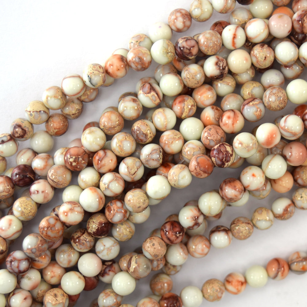 Natural Brown White Sea Sediment Jasper Round Beads 15.5" Strand 4mm 6mm 8mm 10mm