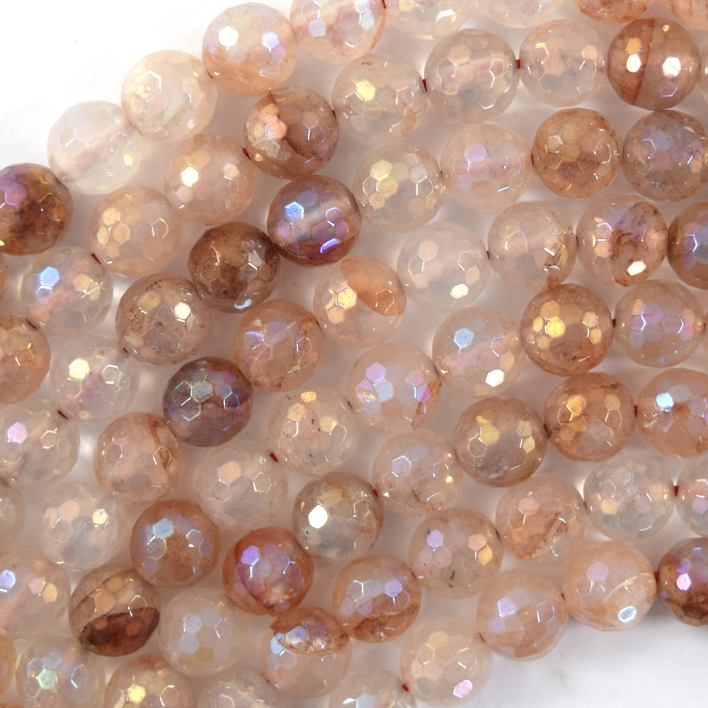 Mystic Titanium Faceted Pink Healer Quartz Round Beads 15" Strand 6mm 8mm 10mm