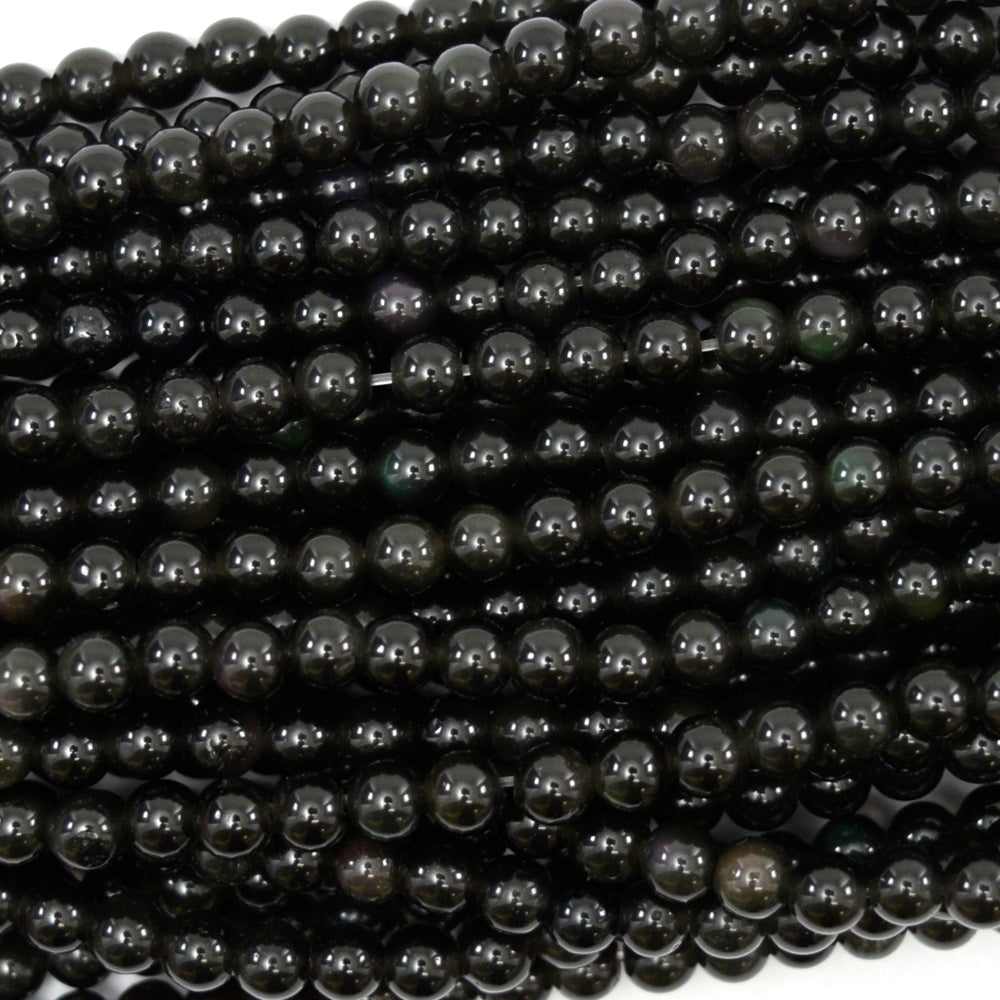 Natural Rainbow Black Obsidian Round Beads 15" Strand 3mm 4mm 6mm 8mm 10mm 12mm