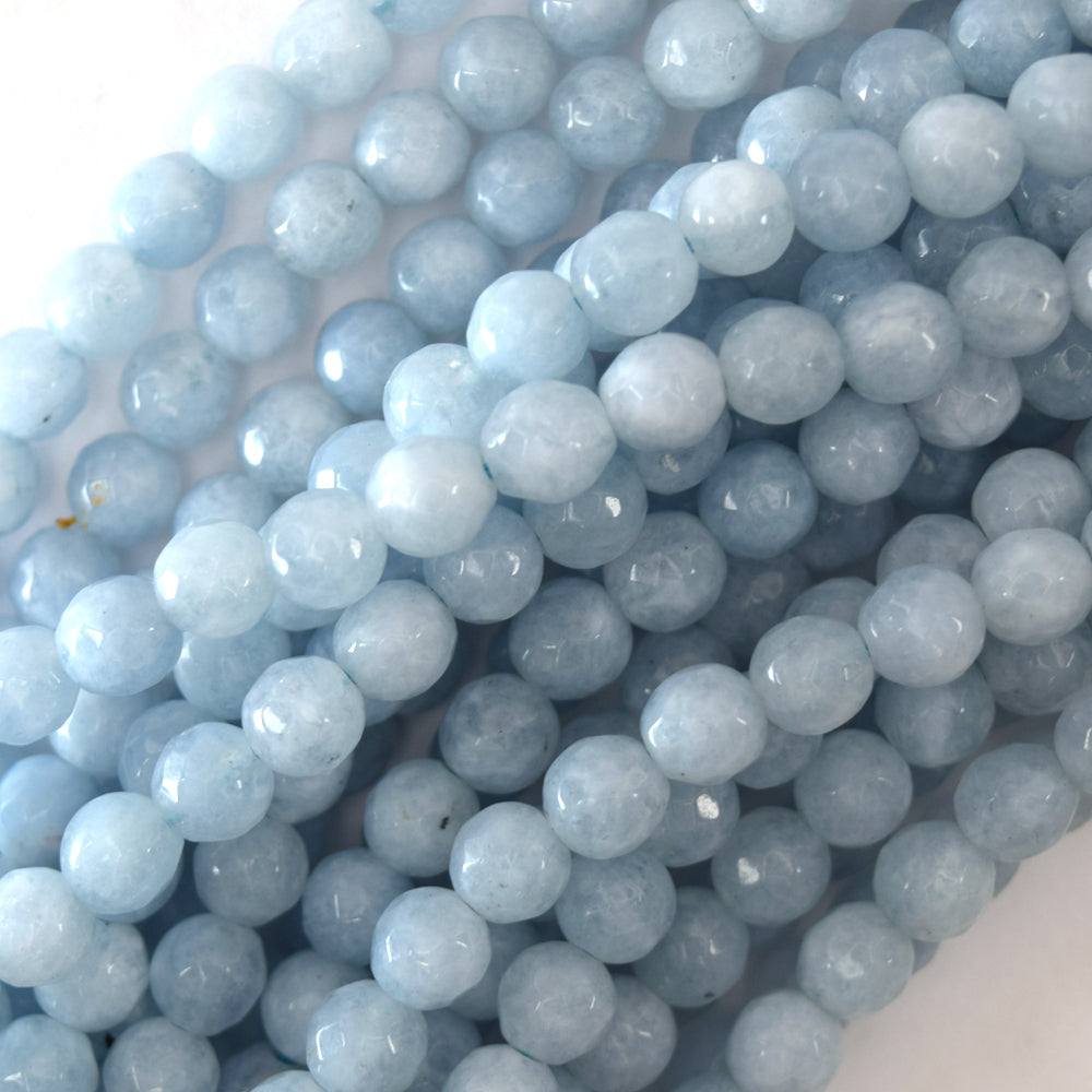 Faceted Light Blue Aquamarine Quartz Round Beads 15" Strand 6mm 8mm 10mm