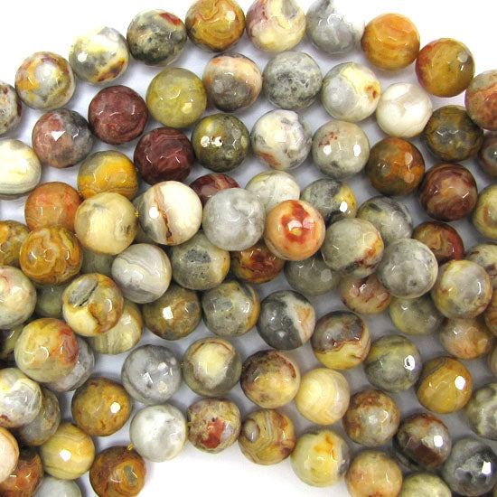 Natural Faceted Crazy Lace Agate Round Beads 14.5" Strand 4mm 6mm 8mm 10mm 12mm